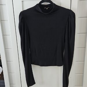 Shinestar Black Long Sleeve Ribbed High Neck Top Sz. Med. Ptp 17.5 +